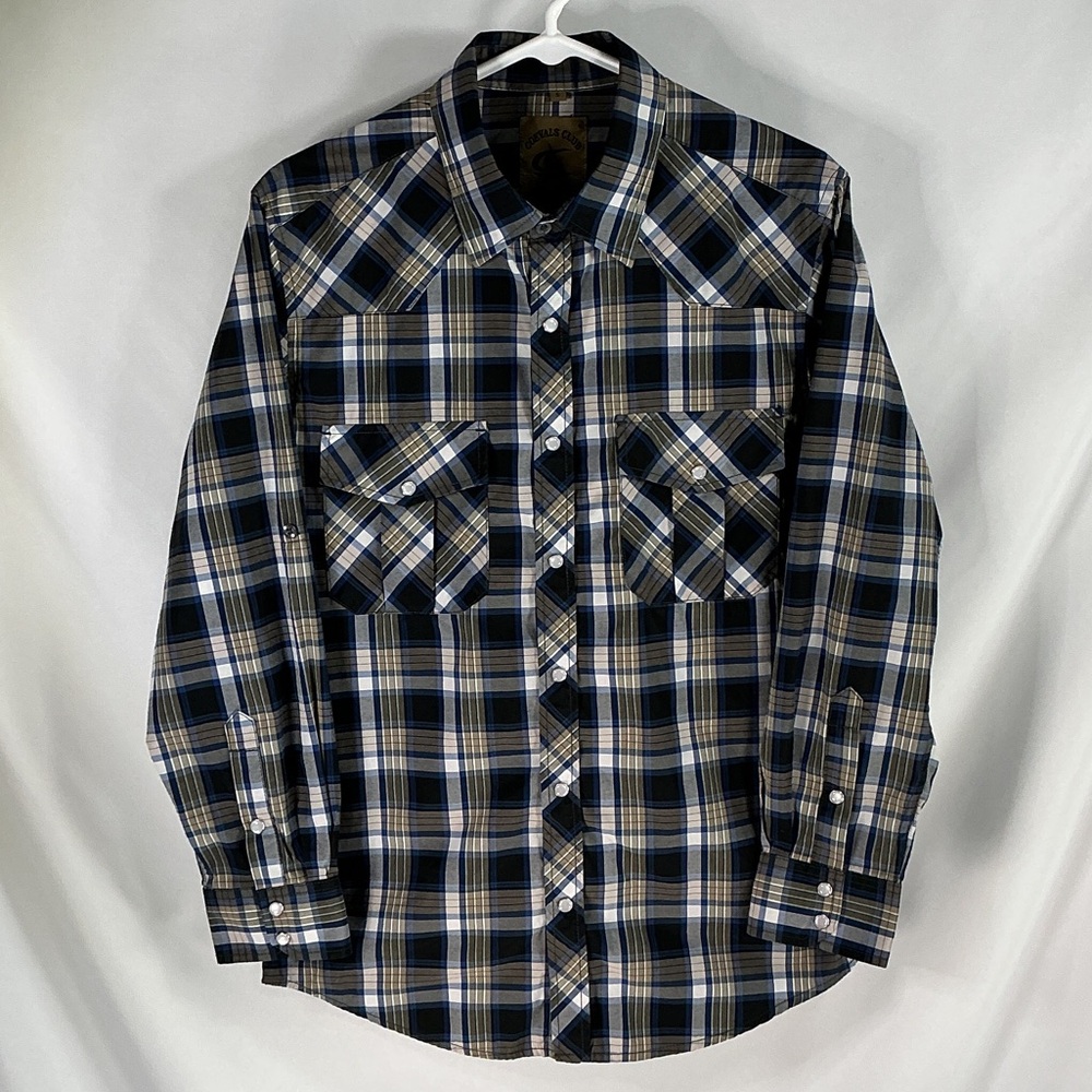Coevals Club Men Small Blue Plaid Western Long Sleeve Pearl Snap Cowboy Shirt